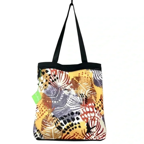 Vera Bradley Lighten Up Bag Painted Feathers Tote Black Zip Print Large Gift - Picture 1 of 8